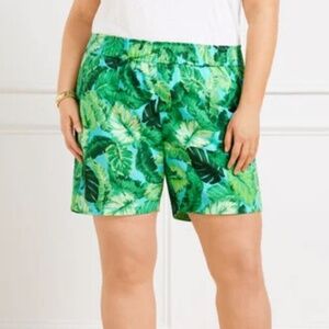 Talbots linen Nantucket pull on palm print paperbag shorts
